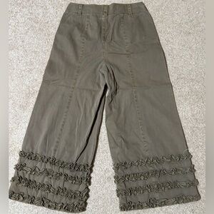 Cinq a Sept Olive Green Wide-Leg Ruffle cropped Pants